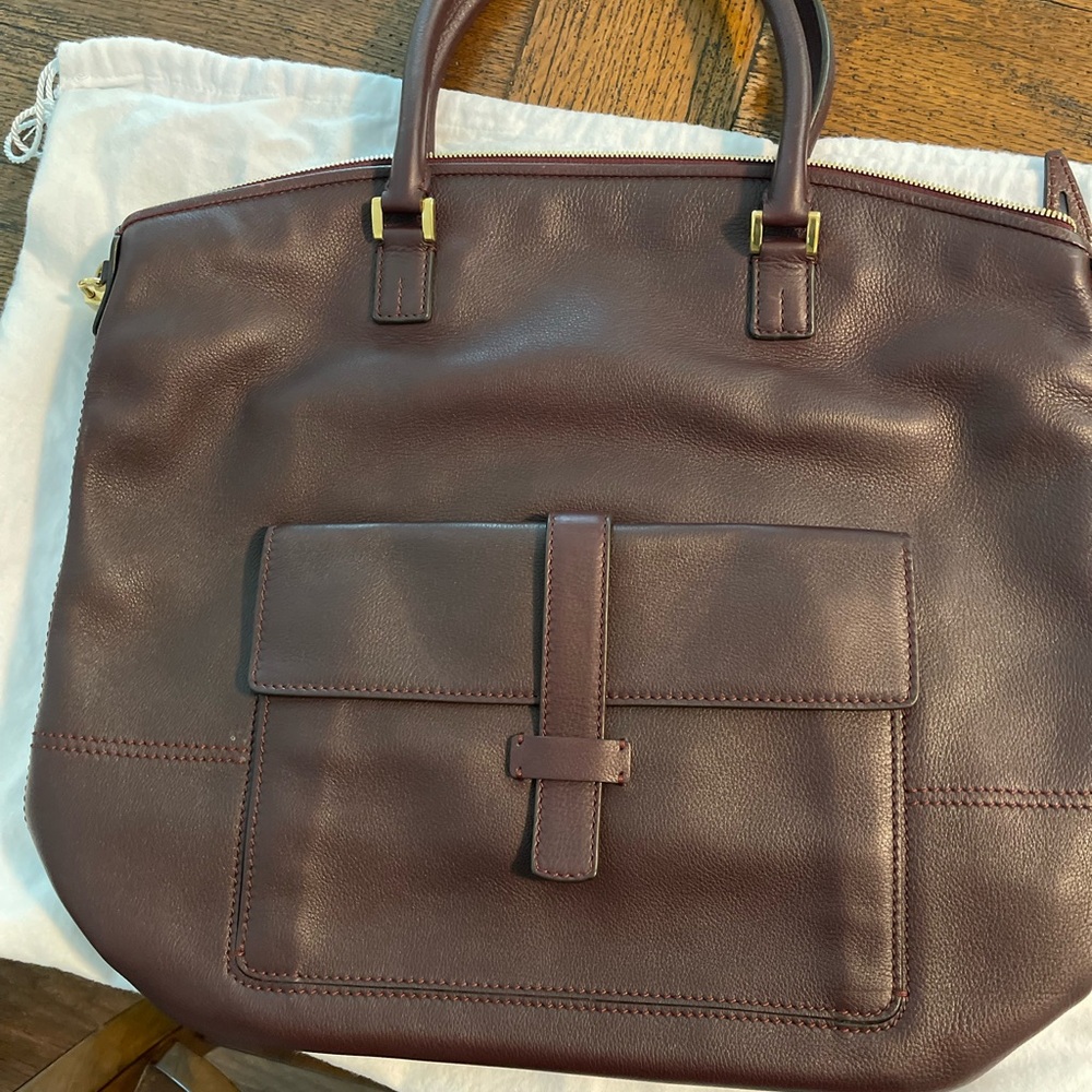 LORO PIANO  Leather Shoulder Bag in Burgundy